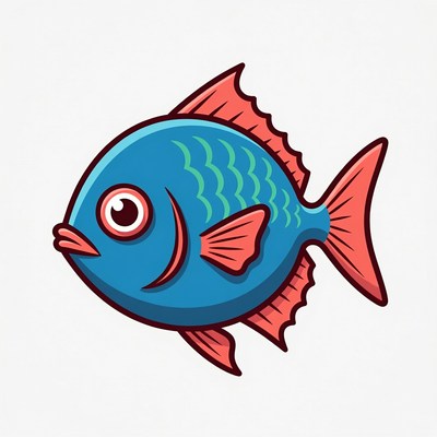 Cartoon Blue Fish Smiling