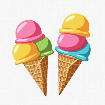 Colorful Triple Scoop Ice Cream Cones