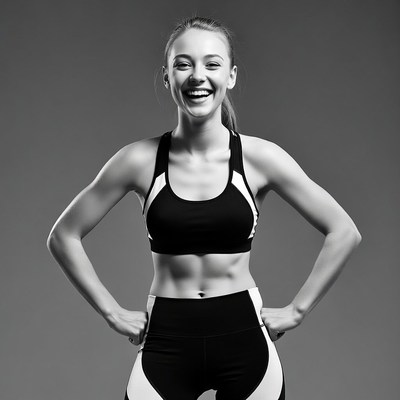 Smiling woman in sports bra leggings