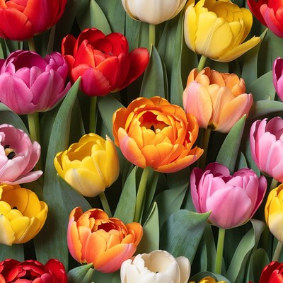 Colorful Tulips on Green Stems