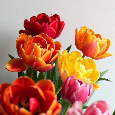 Colorful Tulips Bouquet on White Background