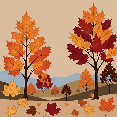 Autumn Maple Trees Landscape Illustration
