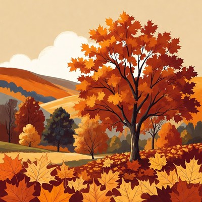 Autumn Maple Tree in Fall Landscape
