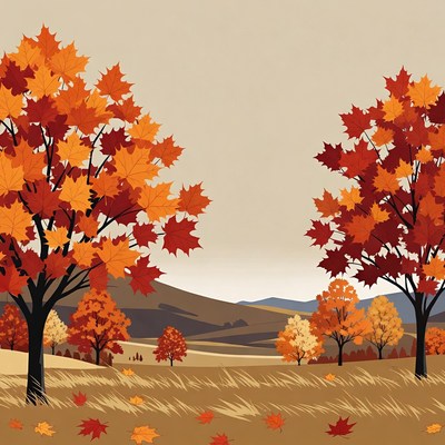 Autumn Maple Trees in Field