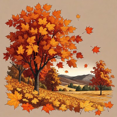 Autumn Maple Tree with Falling Leaves