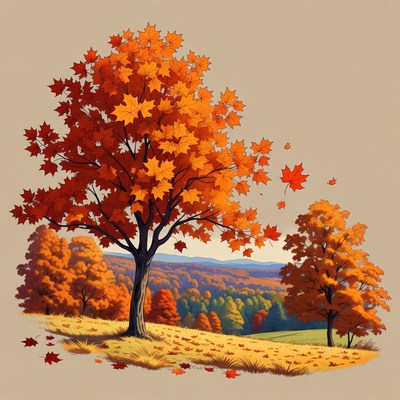 Autumn Maple Tree with Falling Leaves