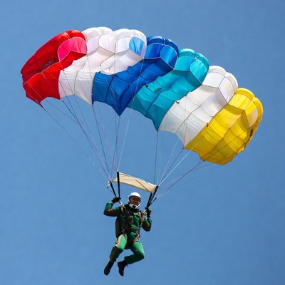 Man parachuting with colorful parachute