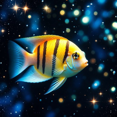 Vibrant Angelfish in Starry Blue Background