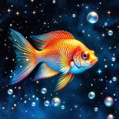 Golden fish in starry space