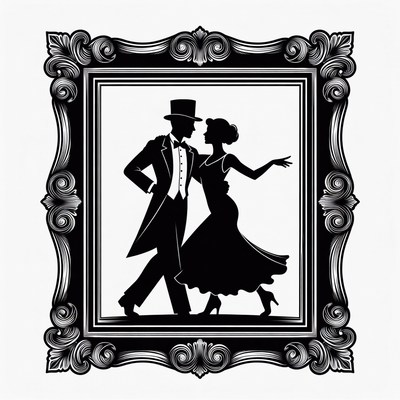 Silhouette couple dancing in ornate frame