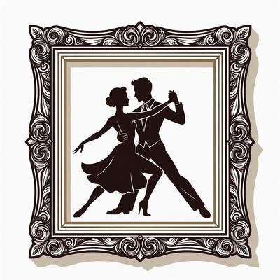 Silhouette couple dancing in ornate frame
