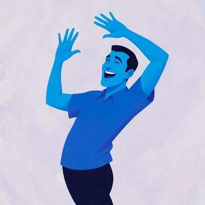 Cartoon man dancing with raised arms