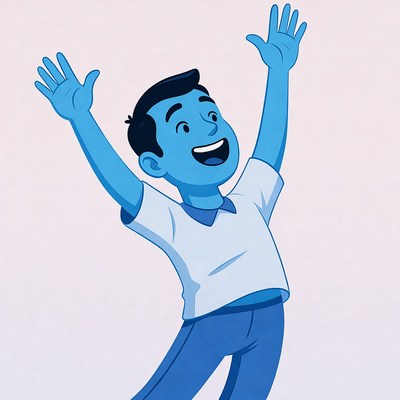 Cartoon man raising arms excitedly