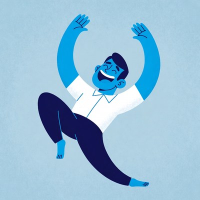 Cartoon man jumping with arms raised