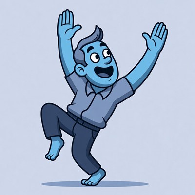 Cartoon man raising arms excitedly