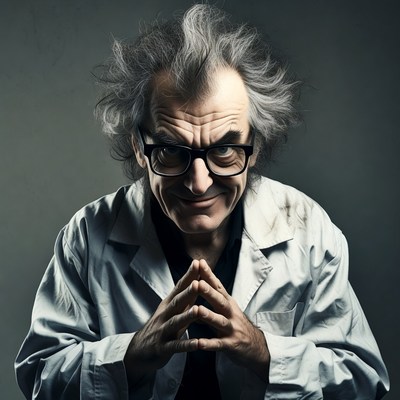 Mad scientist with wild hair