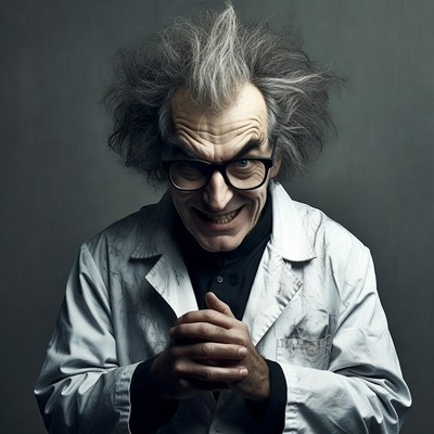 Mad scientist with wild hair