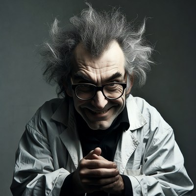 Mad Scientist with Wild Hair