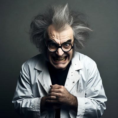 Crazy mad scientist with wild hair