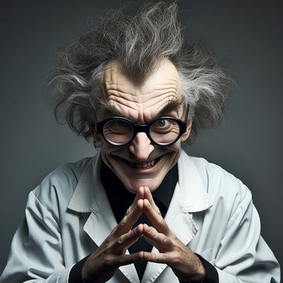 Crazy scientist man with wild hair