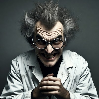 Crazy mad scientist with wild hair