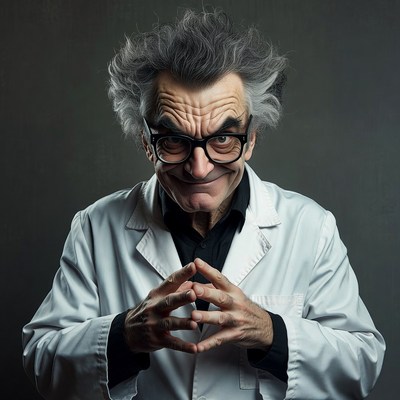 Mad scientist with wild hair