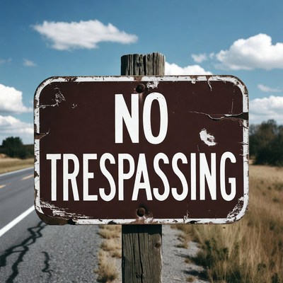 Rustic No Trespassing Sign on Road