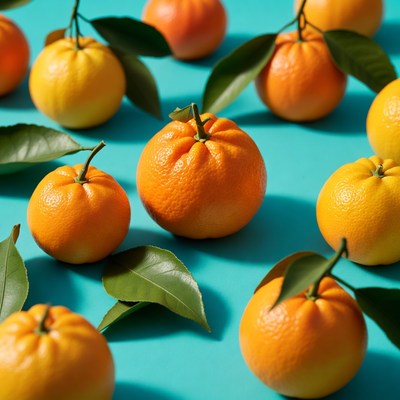 Mandarins on Blue Background