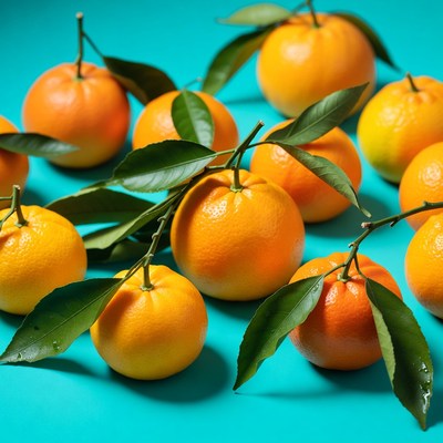 Fresh Tangerines on Blue Background