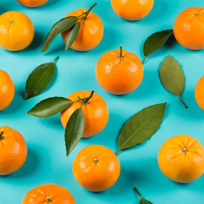 Mandarin Oranges on Blue Background