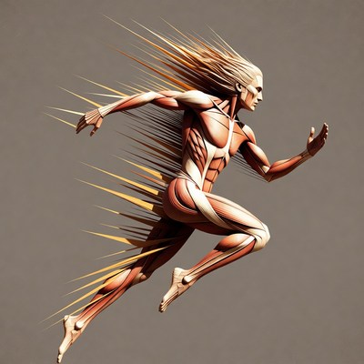 Muscular man running with flowing hair