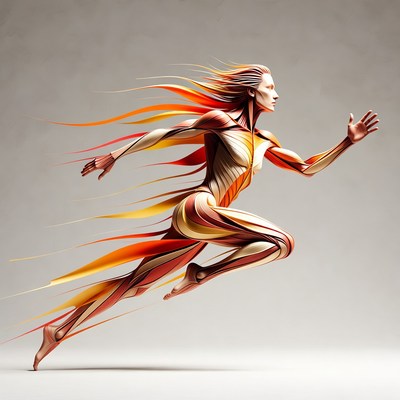 Dynamic Woman Running Anatomical Illustration