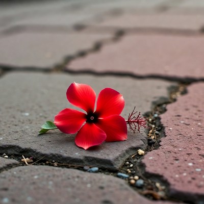 Red Hibiscus Flower on Paver