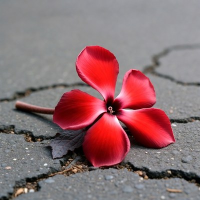 Red flower on cracked pavement