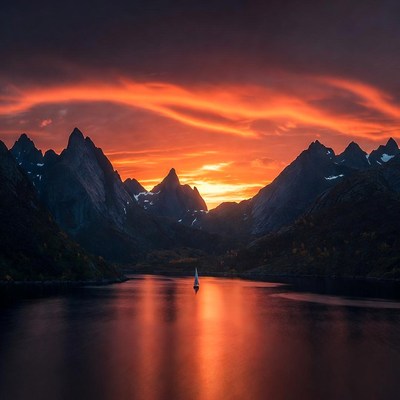 Sailboat in Sunset Mountain Lake