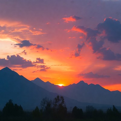 Sunset over Snowy Mountains