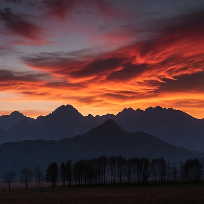Sunrise over Tatra Mountains silhouette