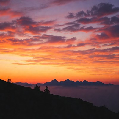 Sunset over Snowy Mountains