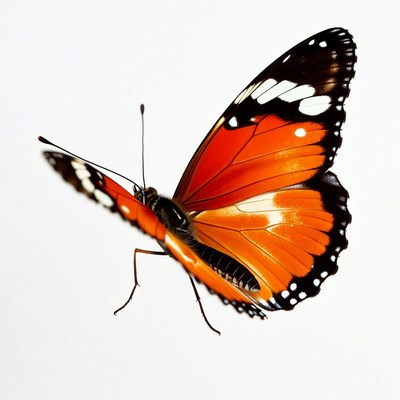 Orange Monarch Butterfly on White Background