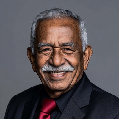 Smiling elderly Indian man in suit