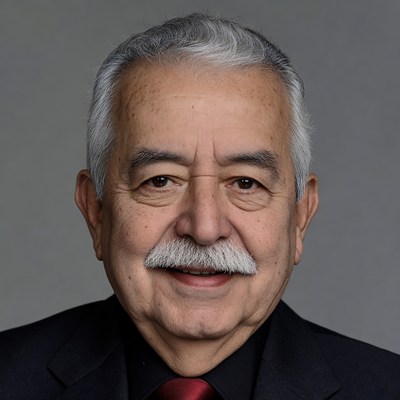 Elderly man smiling in suit