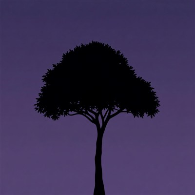 Silhouette tree on purple background