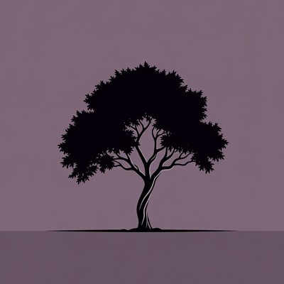 Black Silhouette Tree on Purple Background