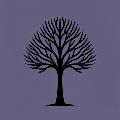 Black Silhouette Tree on Purple Background