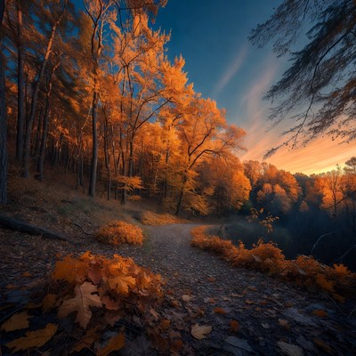 Autumn Forest Path at Sunset