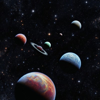 Colorful Planets in Starry Space