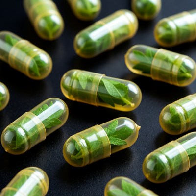 Green Mint Leaves in Transparent Capsules