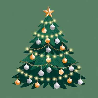 Illustrated Christmas Tree with Lights