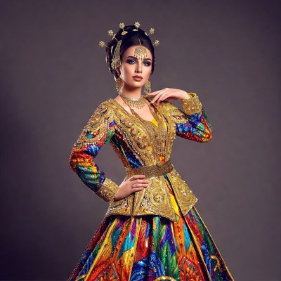 Indian woman in ornate colorful gown
