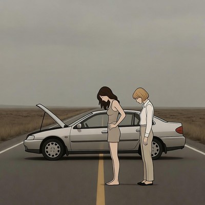Two women with broken car